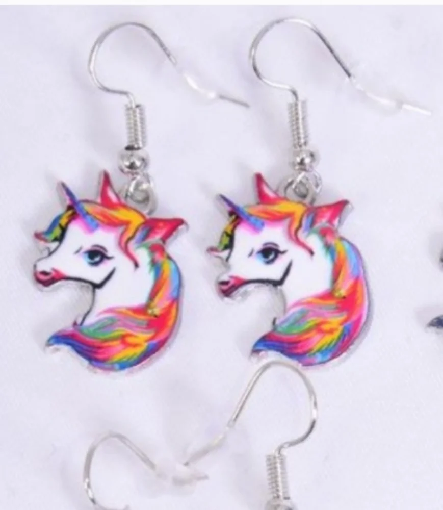 Unicorn Gold Earrings on Ear Wires *Blue Pony Horse White Hypoallergeni…